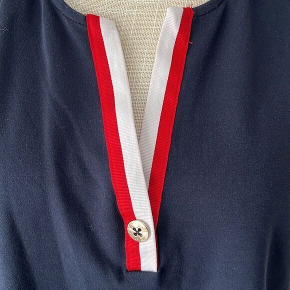 Tommy Hilfiger Navy Sleeveless Top with Red & White Grosgrain Trim V Neck SZ XL - Picture 2 of 6